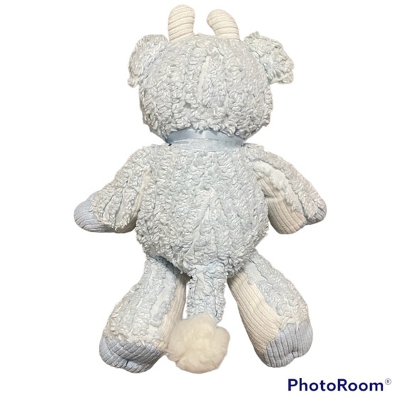 Vintage Chenille Textured Plush Cow Fine Toy Co White Blue Green Stuffed Animal - Picture 2 of 5